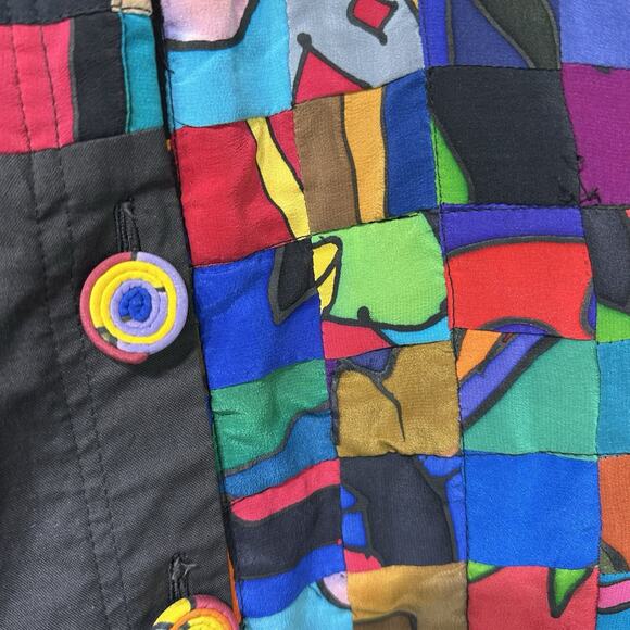 Silkscapes Patchwork Abstract Button Down Shirt Colorblock Striped Jacket Size L - Picture 4 of 6